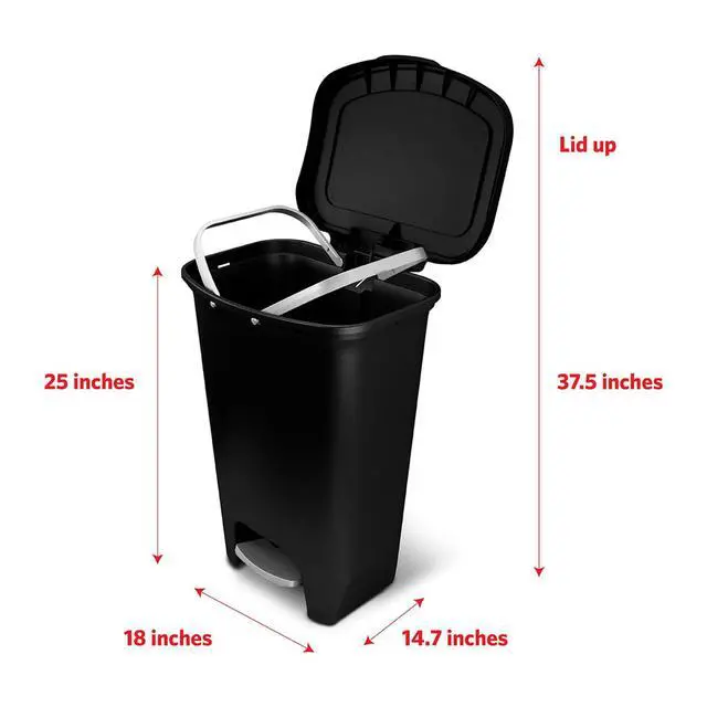 Alt view image 2 of 5 - 4 Pack 13 Gal Trash Can | Plastic Kitchen Waste Bin with Odor Protection of Lid | Hands Free with Step On Foot Pedal and Garbage Bag Rings, Black