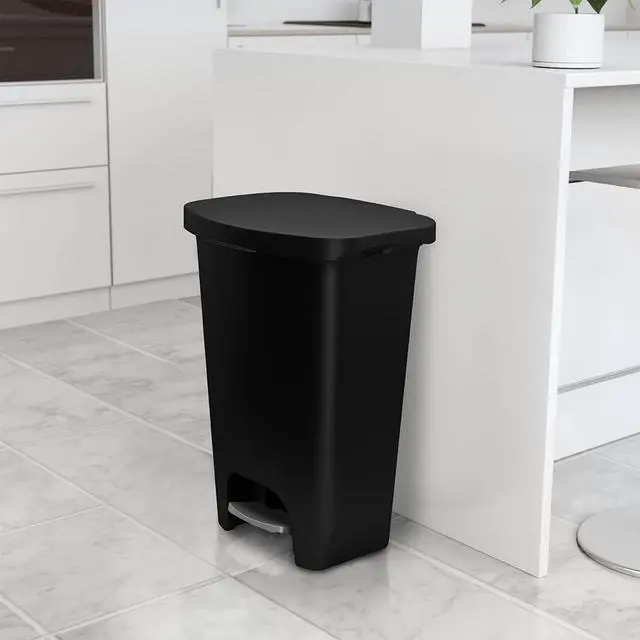 Alt view image 4 of 5 - 4 Pack 13 Gal Trash Can | Plastic Kitchen Waste Bin with Odor Protection of Lid | Hands Free with Step On Foot Pedal and Garbage Bag Rings, Black