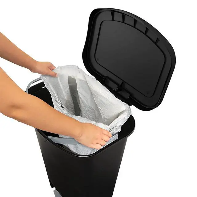 Alt view image 5 of 5 - 4 Pack 13 Gal Trash Can | Plastic Kitchen Waste Bin with Odor Protection of Lid | Hands Free with Step On Foot Pedal and Garbage Bag Rings, Black