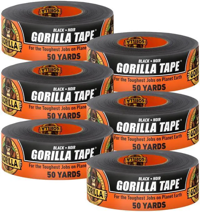 Main image of Duct Tape, Black Tape, 1.88" x 50 yd (Pack of 6) - Heavy Duty and Weather Resistant for Indoor or Outdoor