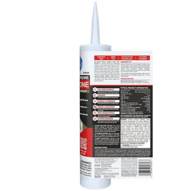 Alt view image 3 of 6 - Supreme Silicone Caulk for Kitchen & Bathroom, Clear, 10 fl oz Cartrid, 12 Pack - 100% Waterproof Silicone Sealant, 7X Stronr Adhesion, Shrink & Crack Proof