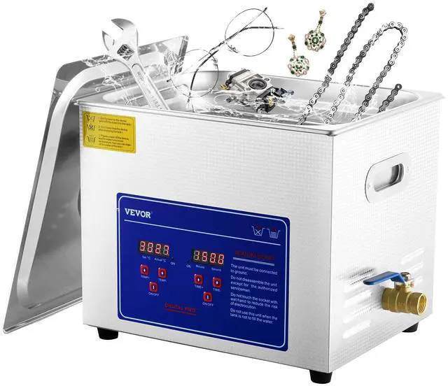 Main image of 10L Professional Sonic Cleaning, Stainless Steel Industrial Machine with Digital Timer & Heater, Ideal for Jewelry, Dentures, Instruments, and Industrial Parts, 110V, FCC/CE/RoHS Certified