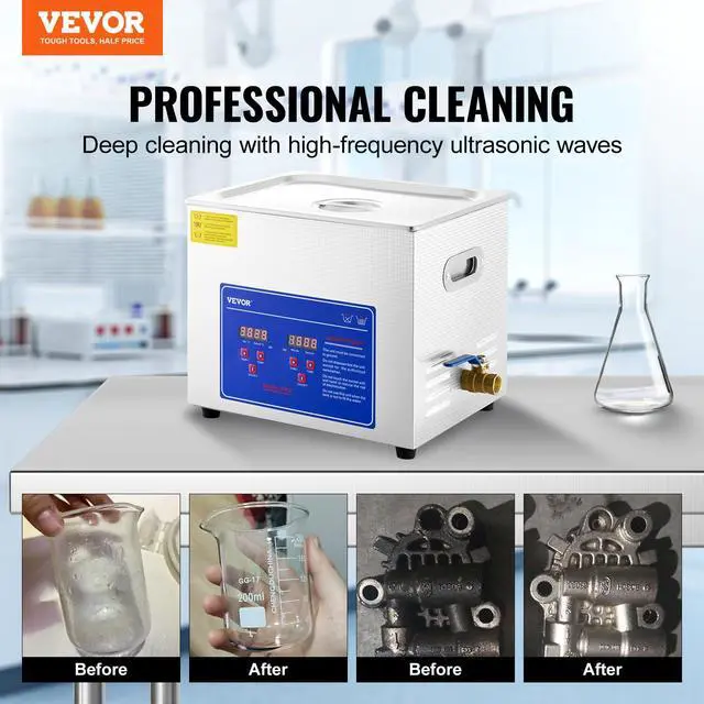 Alt view image 2 of 6 - 10L Professional Sonic Cleaning, Stainless Steel Industrial Machine with Digital Timer & Heater, Ideal for Jewelry, Dentures, Instruments, and Industrial Parts, 110V, FCC/CE/RoHS Certified