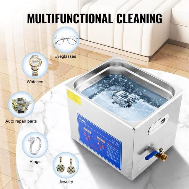 Alt view image 5 of 6 - 10L Professional Sonic Cleaning, Stainless Steel Industrial Machine with Digital Timer & Heater, Ideal for Jewelry, Dentures, Instruments, and Industrial Parts, 110V, FCC/CE/RoHS Certified