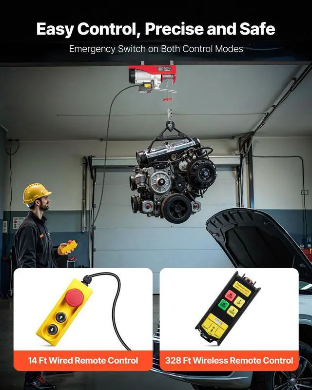 Alt view image 2 of 6 - Electric Hoist, 2200 lbs 120V Electric Winch with 328 ft Wireless & 14 ft Wired Remote Control, 40 ft Single Cable Lifting Height, Single/Double Slings, Lift Hoist for Garage Warehouse Factory