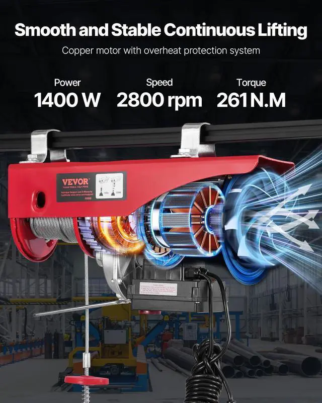 Alt view image 4 of 6 - Electric Hoist, 2200 lbs 120V Electric Winch with 328 ft Wireless & 14 ft Wired Remote Control, 40 ft Single Cable Lifting Height, Single/Double Slings, Lift Hoist for Garage Warehouse Factory