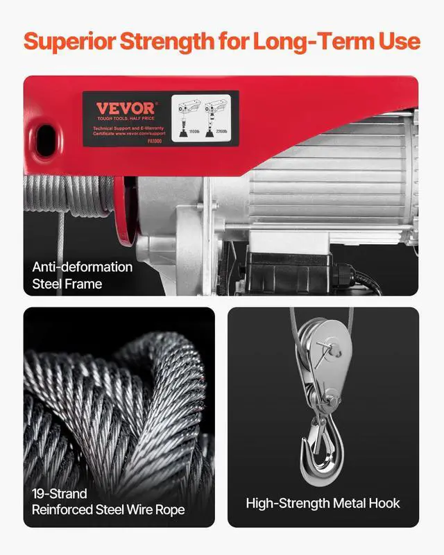 Alt view image 5 of 6 - Electric Hoist, 2200 lbs 120V Electric Winch with 328 ft Wireless & 14 ft Wired Remote Control, 40 ft Single Cable Lifting Height, Single/Double Slings, Lift Hoist for Garage Warehouse Factory