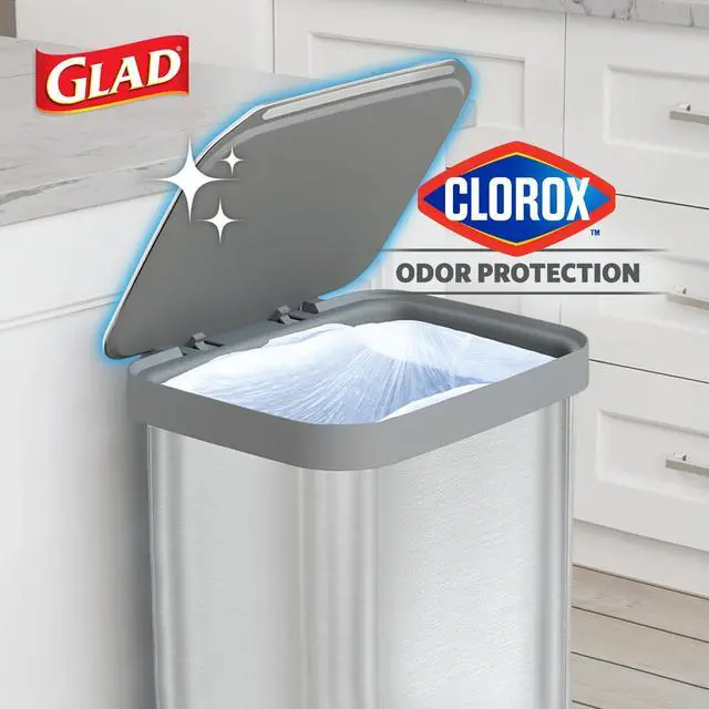 Alt view image 3 of 6 - 20 Gallon All Brushed Stainless Steel Trash Can with Clorox Odor Protection | Large Metal Kitchen Garbage Bin with Soft Close Lid, Garbage Bag Rings, Step On Foot Pedal and Waste Bag Roll Holder