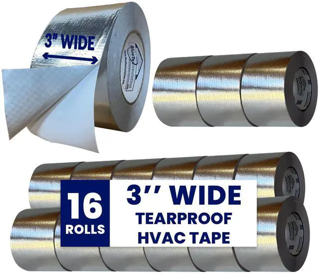 Main image of HVAC Aluminum Foil Tape 3 inch x 150 ft (6 mil), Professional Grade Silver Duct Tape Metallic, Tear-Proof HVAC Tape, Heavy Duty, for Ductwork, Dryer Vent & Insulation - 16 Rolls