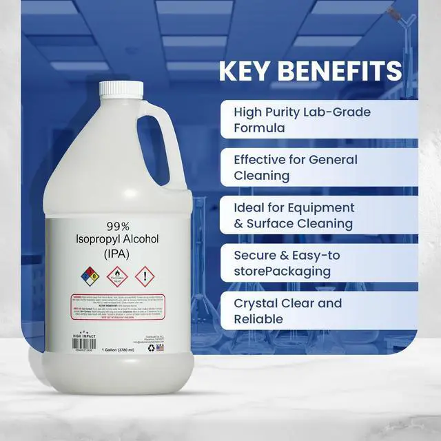 Alt view image 2 of 6 - High Impact 99% Isopropyl Alcohol (IPA) Gallon - Made in The USA - Pack of 8-128 fl oz Each