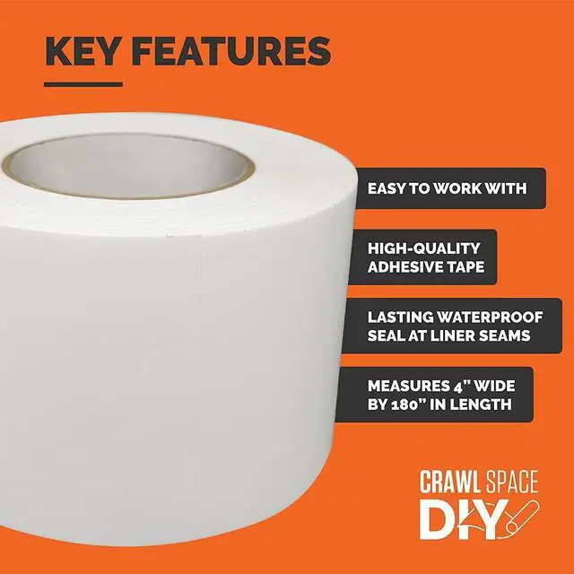 Alt view image 5 of 6 - Crawlspace-DIY Vapor Barrier Tape, 12 Mil Easy-to-Use Polyethylene Moisture Vapor Barrier Seam Tape for Crawl Space, Repairs, Underlayment, Waterproof, 4" x 180', 12 Rolls