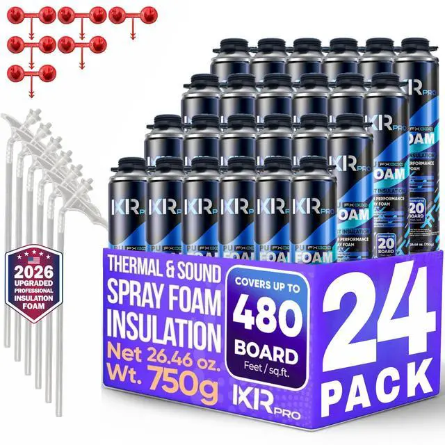 Main image of Spray Foam Insulation Can (24 x 26.46 oz. / 750 g) Expanding Sealant, Closed Cell Spray Foam Insulation, High Density, Walls Ceiling Windows Doors