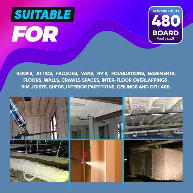 Alt view image 6 of 6 - Spray Foam Insulation Can (24 x 26.46 oz. / 750 g) Expanding Sealant, Closed Cell Spray Foam Insulation, High Density, Walls Ceiling Windows Doors