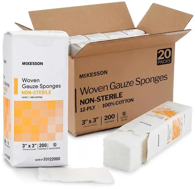 Main image of Non-Sterile Gauze Pads 3x3 Inch (4000 Count Bulk Pack) - 12-Ply 100% Cotton Non-Sterile Woven Sponges for Wound Care & First Aid - Highly Absorbent & Breathable Medical Supplies