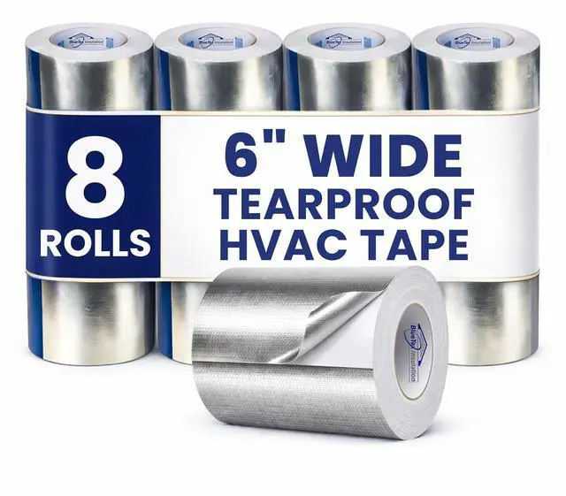Main image of HVAC Aluminum Foil Tape 6 inch x 150 ft (6 mil), Professional Grade Silver Duct Tape Metallic, Tear-Proof Woven HVAC Tape Heavy Duty for Ductwork, Dryer Vent & Insulation - 8 Rolls