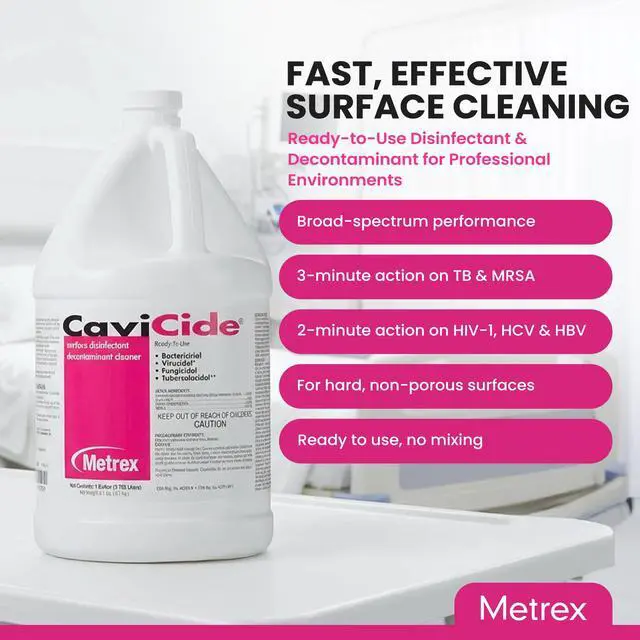 Alt view image 2 of 6 - CaviCide Germicidal Surface Disinfectant Cleaner EPA-Registered Quaternary Ammonium Kills Flu Virus, Bacteria & Fungi Hospital-Grade for Medical, Dental & Lab 1 Gallon, Pack of 4 (Case)