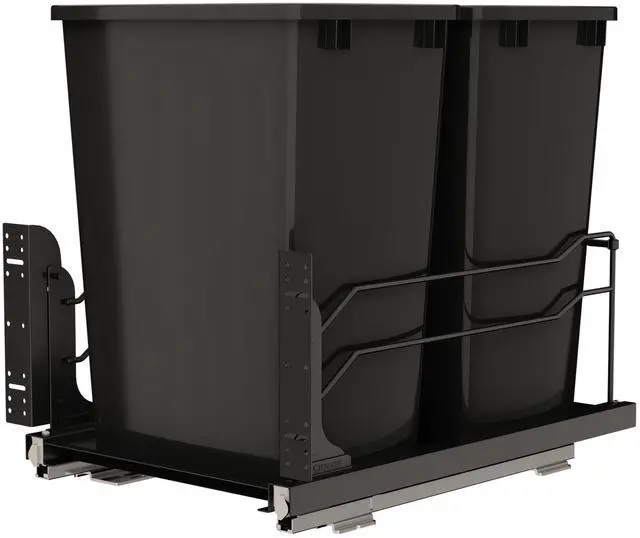 Main image of Steel Double Pullout Waste Container with Soft-Close, 35 Quart, Black - Sliding Garbage Bin System with Dual Trash Can for 18" Home Kitchen Base Cabinet, 53WC-1835SCDM-218