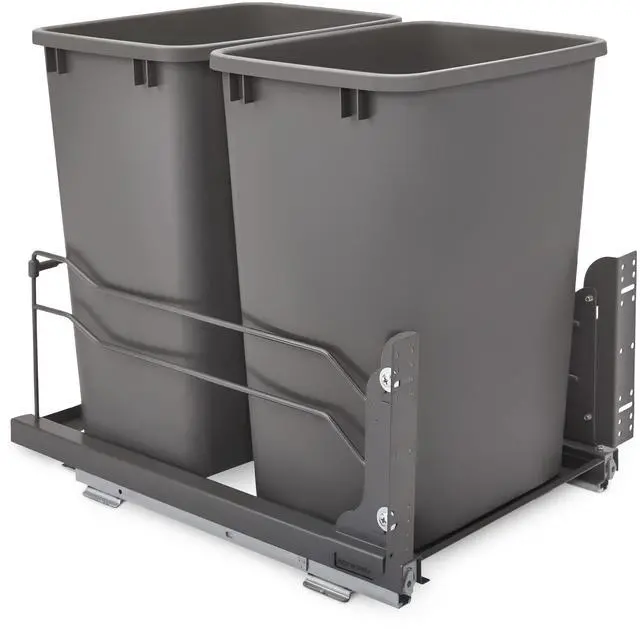 Main image of Double 35 Qt Pullout Trash Cans with Soft-Close for Under Kitchen Cabinets, Min Opening Width of 14.5", Orion Gray, 53WC-1835SCDM-213