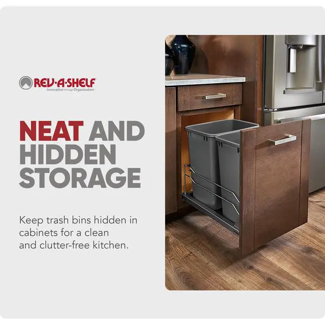 Alt view image 5 of 6 - Double 35 Qt Pullout Trash Cans with Soft-Close for Under Kitchen Cabinets, Min Opening Width of 14.5", Orion Gray, 53WC-1835SCDM-213