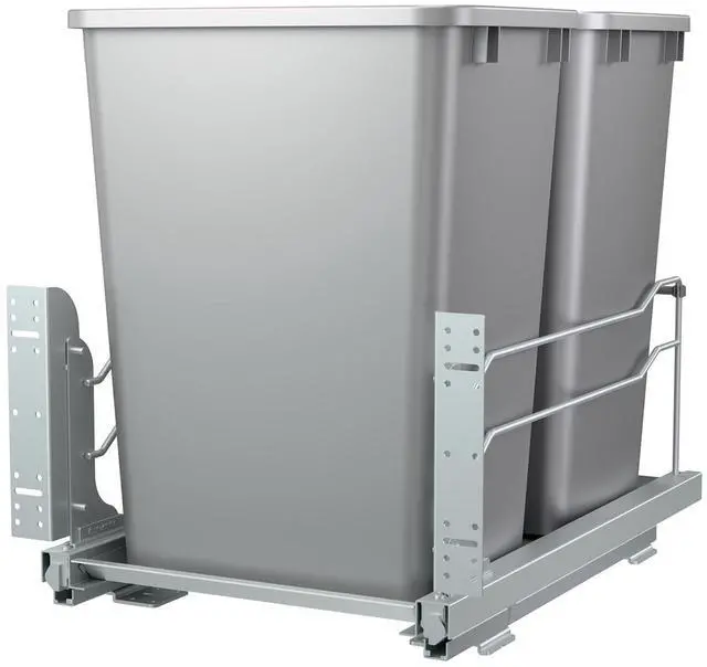 Main image of Double 35 Qt Pullout Trash Cans with Soft-Close for Under Kitchen Cabinets, Min Opening Width of 14.5", Metallic Silver, 53WC-1835SCDM-217