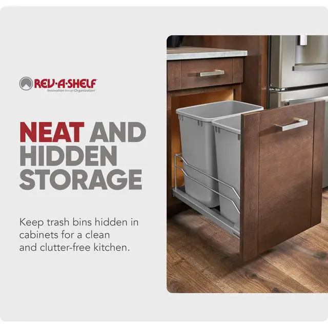 Alt view image 4 of 6 - Double 35 Qt Pullout Trash Cans with Soft-Close for Under Kitchen Cabinets, Min Opening Width of 14.5", Metallic Silver, 53WC-1835SCDM-217