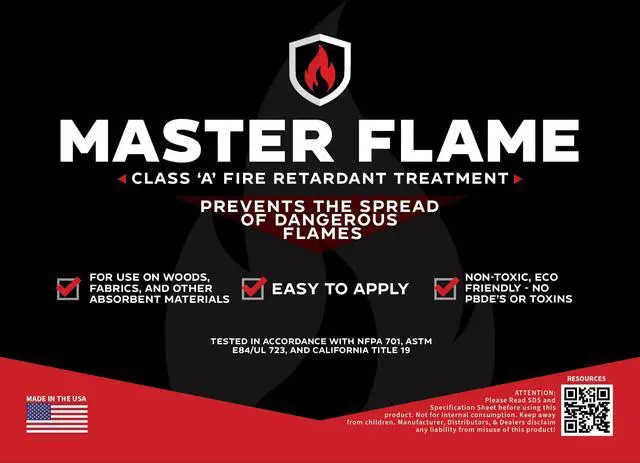 Alt view image 2 of 6 - Master Flame Class A Fire Retardant Spray for Wood, Fabric, Cotton & More - Non-Toxic Flame Retardant Coating - Meets NFPA 701 & ASTM E84 - Made in USA - Easy to Apply and Dries Clear - 5 Gallon Pail