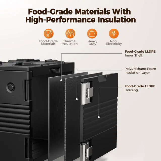 Alt view image 6 of 6 - 95Qt Non-Electrical Food Warmer with Wheels, 304 Stainless Steel Latch, Catering Food Warmers for Parties LLDPE Insulated Food Carrier for 6 Full-Size Pans(NOT Included), Hot Boxes for Catering