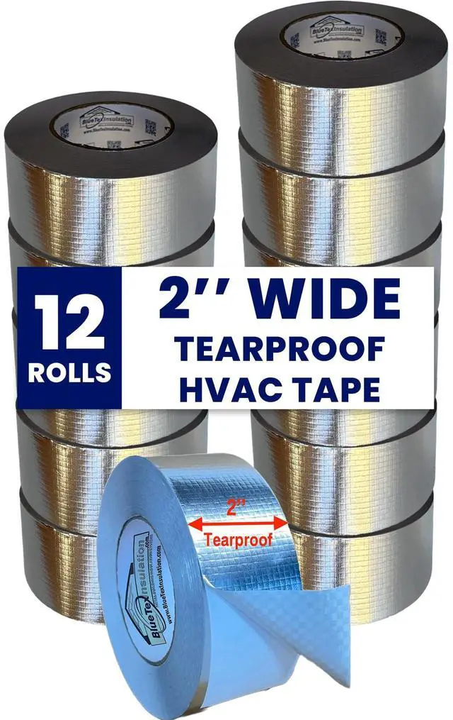 Main image of HVAC Aluminum Foil Tape 2 inch x 150 ft (6 mil), Professional Grade Silver Metallic Tear-Proof HVAC Tape, Heavy Duty Aluminum Tape for Ductwork, Dryer Vent & Insulation - 12 Rolls