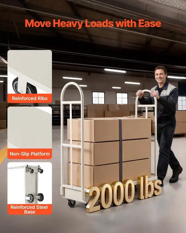 Alt view image 2 of 6 - 2000LBS Heavy-Duty U-Boat Cart, Platform Truck Dolly with 6 Wheels & Dual Detachable Handles, Heavy Duty Steel Utility Cart for Warehouse/Manufacturing Plant/Logistics Center/Job Site
