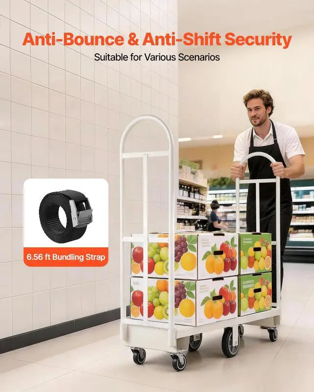 Alt view image 5 of 6 - 2000LBS Heavy-Duty U-Boat Cart, Platform Truck Dolly with 6 Wheels & Dual Detachable Handles, Heavy Duty Steel Utility Cart for Warehouse/Manufacturing Plant/Logistics Center/Job Site