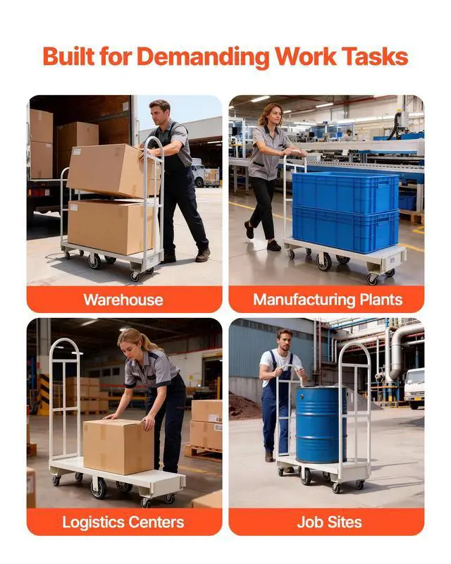 Alt view image 6 of 6 - 2000LBS Heavy-Duty U-Boat Cart, Platform Truck Dolly with 6 Wheels & Dual Detachable Handles, Heavy Duty Steel Utility Cart for Warehouse/Manufacturing Plant/Logistics Center/Job Site