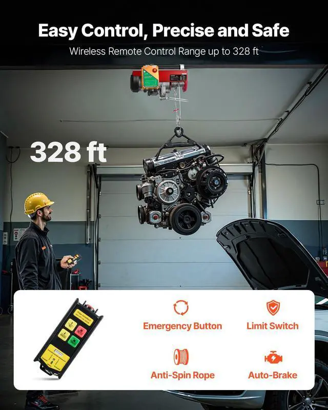 Alt view image 2 of 6 - 2200lbs Electric Hoist with Wireless Remote Control,110v Electric Hoist with Remote Control, 40ft/20ft Lifting Height & Motor, for Garage Warehouse Factory