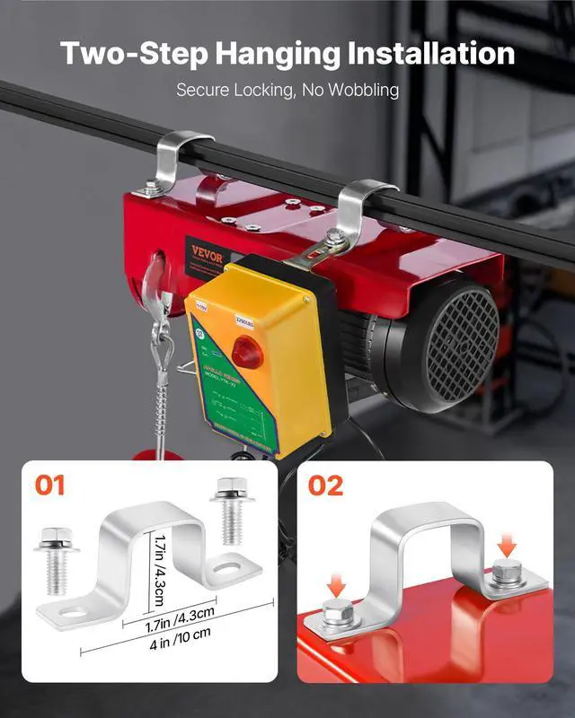 Alt view image 6 of 6 - 2200lbs Electric Hoist with Wireless Remote Control,110v Electric Hoist with Remote Control, 40ft/20ft Lifting Height & Motor, for Garage Warehouse Factory