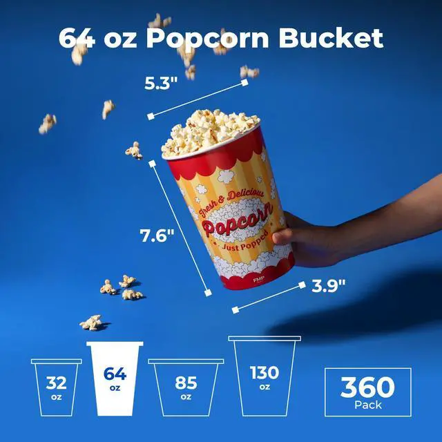 Alt view image 2 of 6 - 360 Pack Classic Paper Popcorn Buckets Disposable, 64 Oz Grease Resistant Popcorn Bowls Cups for Machine Home Theater Carnival Movie Night
