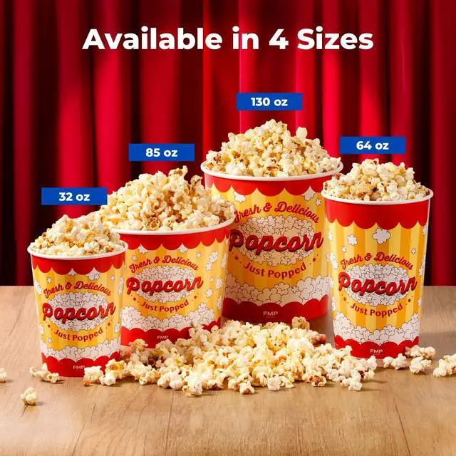 Alt view image 3 of 6 - 360 Pack Classic Paper Popcorn Buckets Disposable, 64 Oz Grease Resistant Popcorn Bowls Cups for Machine Home Theater Carnival Movie Night