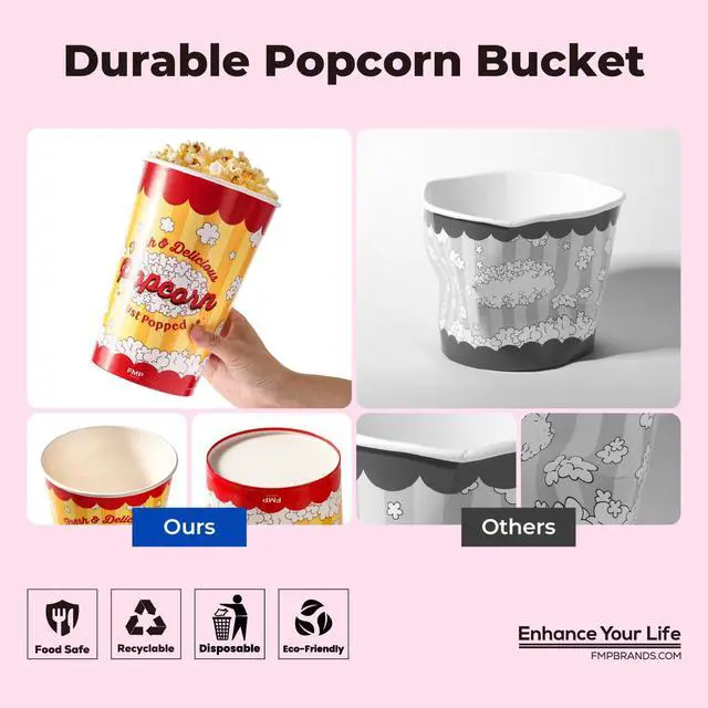 Alt view image 4 of 6 - 360 Pack Classic Paper Popcorn Buckets Disposable, 64 Oz Grease Resistant Popcorn Bowls Cups for Machine Home Theater Carnival Movie Night