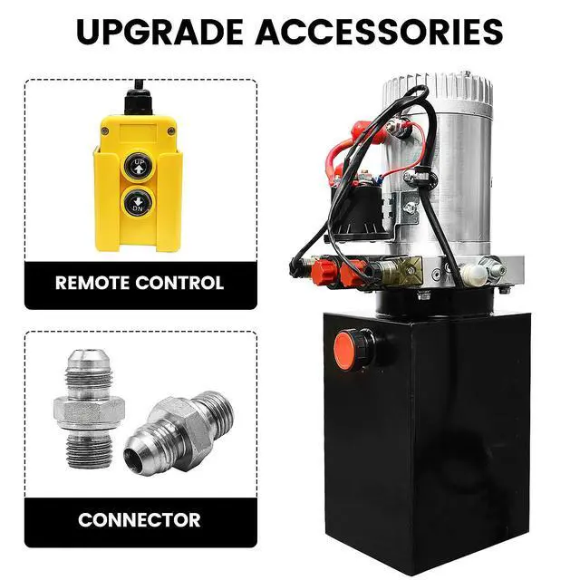 Alt view image 5 of 6 - 8 Quart DC 12V Hydraulic Pump Power Supply Unit Pack Double Acting Dump Trailer Fit for Lift Unloading