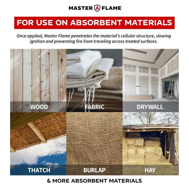 Alt view image 5 of 6 - Master Flame Class A Fire Retardant Spray for Wood, Fabric, Cotton & More - Non-Toxic Flame Retardant Coating - Meets NFPA 701 & ASTM E84 - Made in USA - Easy to Apply and Dries Clear - 4 Gallon Case
