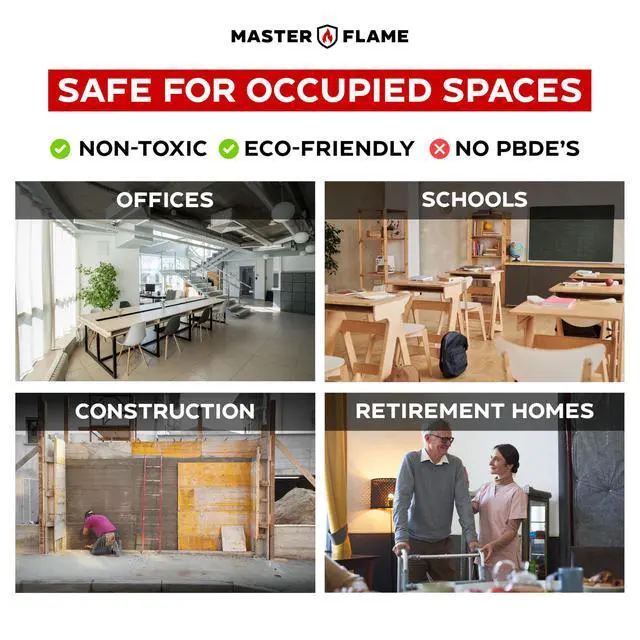 Alt view image 6 of 6 - Master Flame Class A Fire Retardant Spray for Wood, Fabric, Cotton & More - Non-Toxic Flame Retardant Coating - Meets NFPA 701 & ASTM E84 - Made in USA - Easy to Apply and Dries Clear - 4 Gallon Case