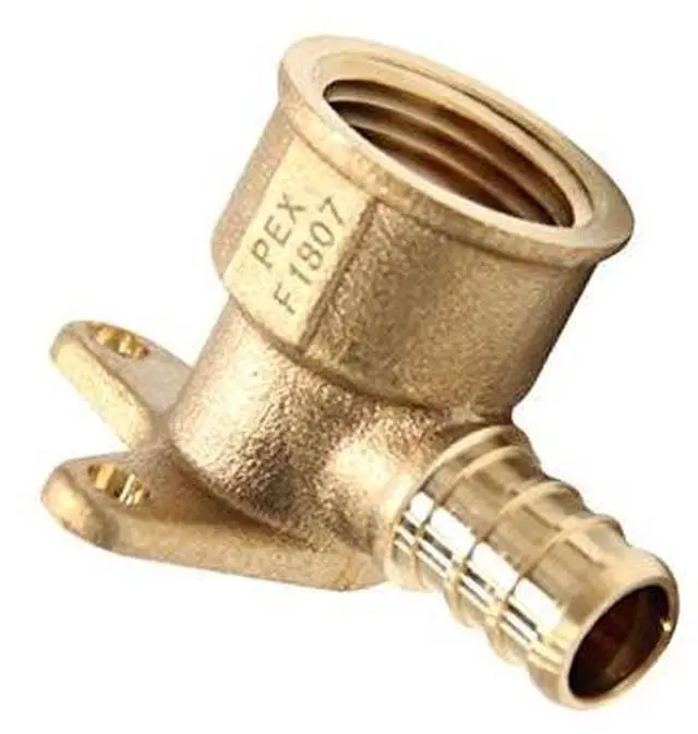 Main image of 50-Pack Barb Crimp Pex 1/2 Inch x 1/2 Inch Female NPT Drop-Ear Elbow Brass Fittings, ASTM F1807,(PEX1807260-50PCS)