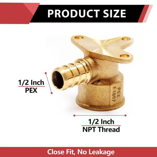 Alt view image 2 of 6 - 50-Pack Barb Crimp Pex 1/2 Inch x 1/2 Inch Female NPT Drop-Ear Elbow Brass Fittings, ASTM F1807,(PEX1807260-50PCS)