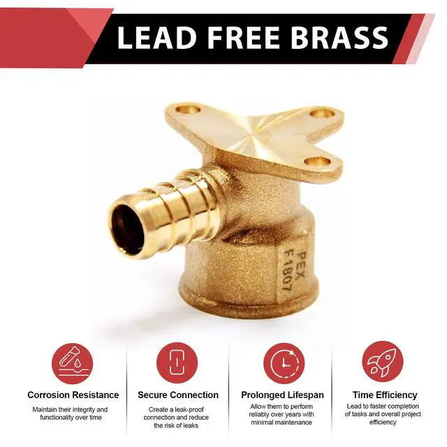 Alt view image 4 of 6 - 50-Pack Barb Crimp Pex 1/2 Inch x 1/2 Inch Female NPT Drop-Ear Elbow Brass Fittings, ASTM F1807,(PEX1807260-50PCS)