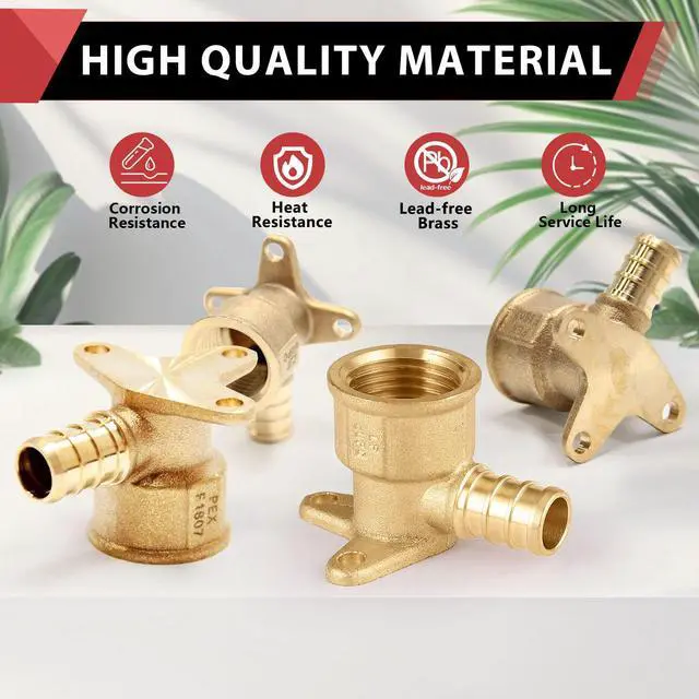 Alt view image 6 of 6 - 50-Pack Barb Crimp Pex 1/2 Inch x 1/2 Inch Female NPT Drop-Ear Elbow Brass Fittings, ASTM F1807,(PEX1807260-50PCS)