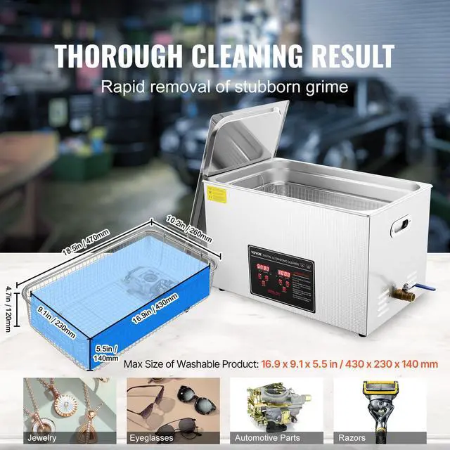 Alt view image 5 of 6 - Ultrasonic Cleaning with Digital Timer & Heater, Professional Ultra Sonic Jewelry Cleaner, Stainless Steel Heated Cleaning Machine for Glasses Watch Rings Small Parts Circuit Board (30L)