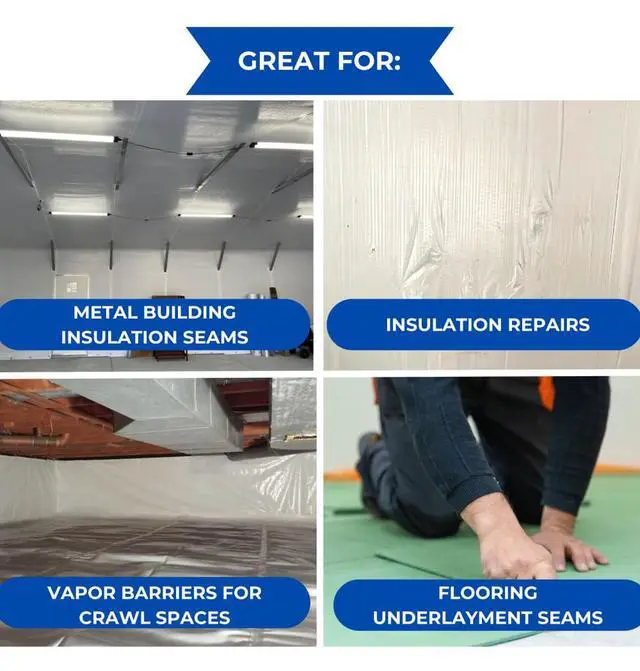 Alt view image 2 of 6 - 3" Wide x 180' Long White Vapor Barrier Seam Tape - 8 Roll Bulk Pack Waterproofing & Great for Crawlspaces, Insulation Repairs, Underlayment Seams, Metal Building Insulation Seams