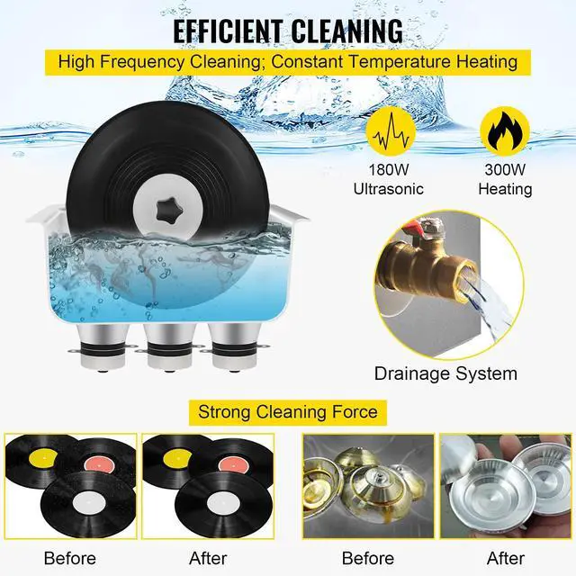 Alt view image 4 of 6 - Ultrasonic Vinyl Record Cleaner 6L 40kHz Vinyl Ultrasonic Cleaning Machine Knob Control Record Ultrasonic Cleaner 4 Records Vinyl Sonic Cleaner Stainless Steel Tank w/Mechanical Heater & Timer