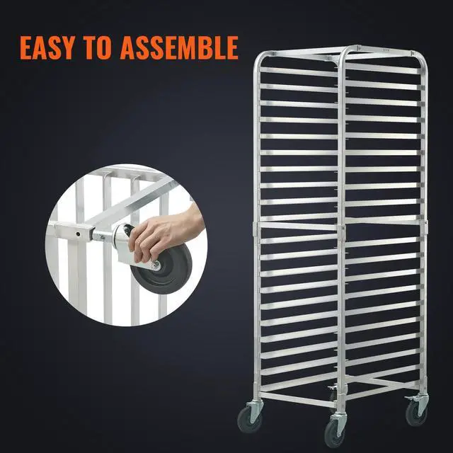 Alt view image 5 of 6 - Bun Pan Rack, 20-Tier Commercial Bakery Racks with Brake Wheels, Aluminum Racking Trolley Storage for Half & Full Sheet, Speed Rack For Kitchen Home, Bread Baking Equipment, 26"L x 20.4"W x 70"H
