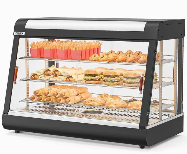 Main image of 35" Pizza Warmer Food Warmer Display, 3-Tier Electric Food Warmer Commercial Countertop w/LED Lighting Adjustable Removable Shelves Glass Door, Pretzel Warmer for Buffet Restaurant 1500W