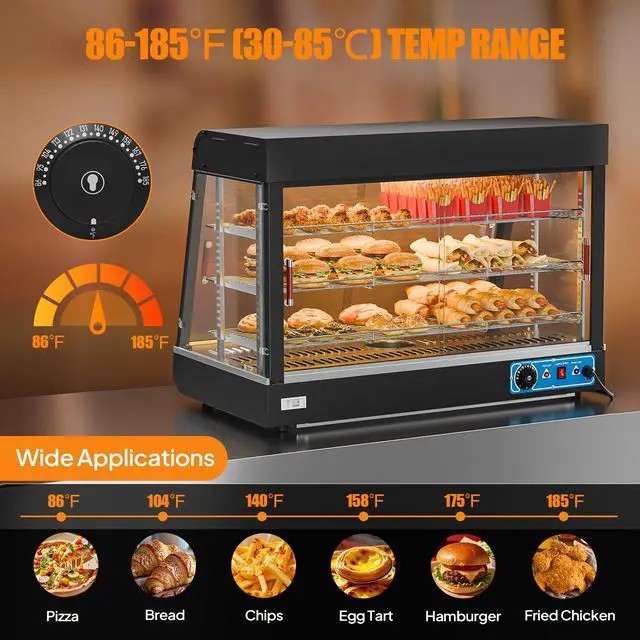 Alt view image 3 of 6 - 35" Pizza Warmer Food Warmer Display, 3-Tier Electric Food Warmer Commercial Countertop w/LED Lighting Adjustable Removable Shelves Glass Door, Pretzel Warmer for Buffet Restaurant 1500W