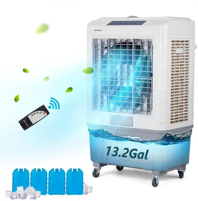 Main image of 4100CFM Portable Air Cooler, 13.2Gal/50L Evaporative Swamp Cooler, 3-IN-1 Cooling Fan with Remote Control, 3 Speeds, 7.5H Timer & 4 Ice Box, Humidifying Oscillating Fan for Indoor or Outdoor
